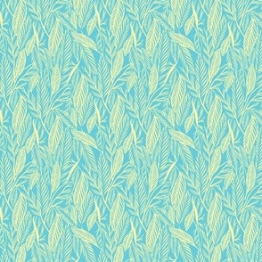 Mini - yellow leaves on Turquoise, tropical leaves texture pattern