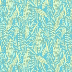 Small - yellow leaves on Turquoise, tropical leaves texture pattern