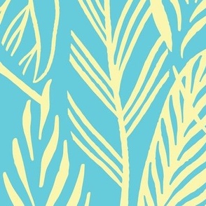 Jumbo- yellow leaves on Turquoise, tropical leaves texture pattern