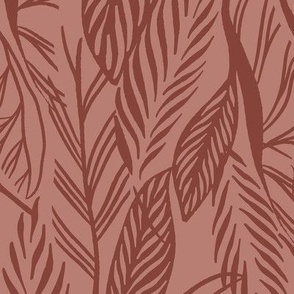 Large - Coffee Brown leaves on Taupe, tropical leaves texture pattern