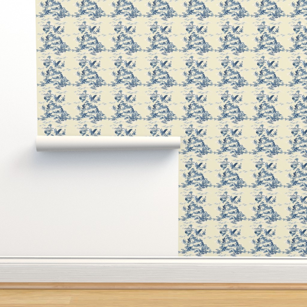 Godzilla and friends toile (blue) Wallpaper | Spoonflower