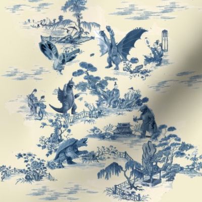 Godzilla and friends toile (blue)