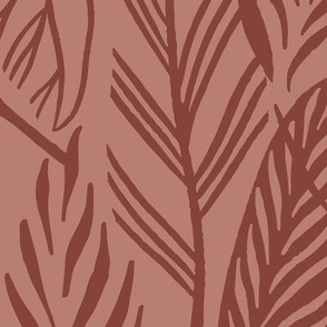 Jumbo - Coffee Brown leaves on Taupe, tropical leaves texture pattern