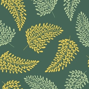 Silhouette fern pattern on green background