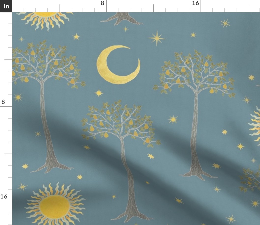 Pear Tree on Light Denim Blue