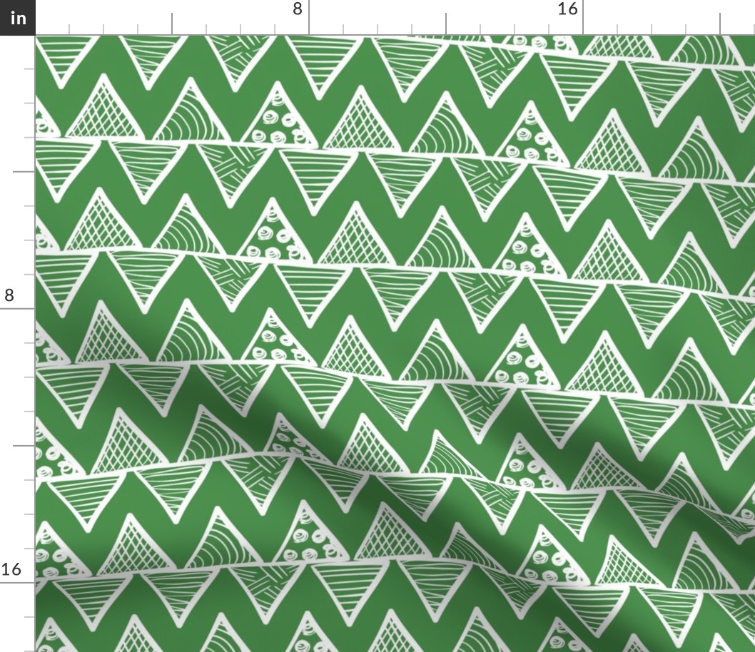 Bigger Scale Tribal Triangle ZigZag Stripes White on Kelly Green
