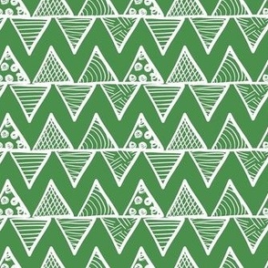 Smaller Scale Tribal Triangle ZigZag Stripes White on Kelly Green