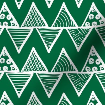 Bigger Scale Tribal Triangle ZigZag Stripes White on Emerald Green