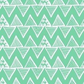 Smaller Scale Tribal Triangle ZigZag Stripes White on Jade