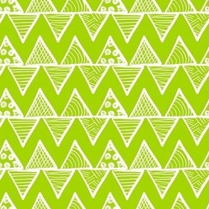 Smaller Scale Tribal Triangle ZigZag Stripes White on Lime