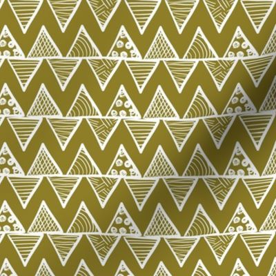 Smaller Scale Tribal Triangle ZigZag Stripes White on Moss