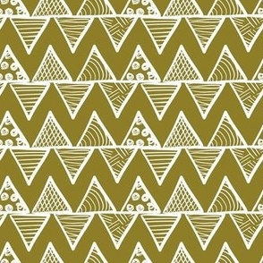 Smaller Scale Tribal Triangle ZigZag Stripes White on Moss