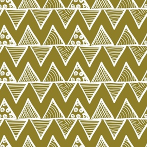 Bigger Scale Tribal Triangle ZigZag Stripes White on Moss
