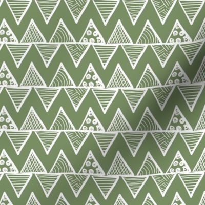 Smaller Scale Tribal Triangle ZigZag Stripes White on Sage