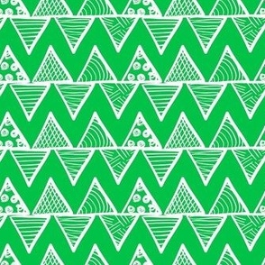 Smaller Scale Tribal Triangle ZigZag Stripes White on Grass