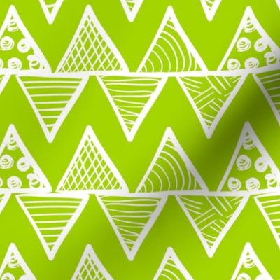 Bigger Scale Tribal Triangle ZigZag Stripes White on Lime