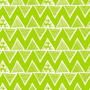 Bigger Scale Tribal Triangle ZigZag Stripes White on Lime