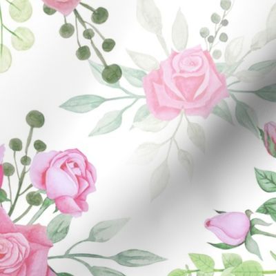 Seamless floral pattern-232. Bouquet of roses on a white background, watercolour illustration.