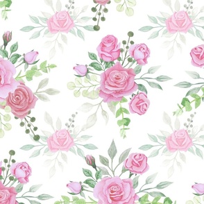 Seamless floral pattern-232. Bouquet of roses on a white background, watercolour illustration.