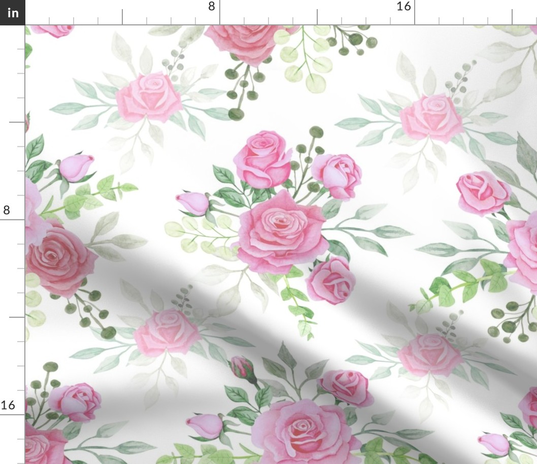 Seamless floral pattern-232. Bouquet of roses on a white background, watercolour illustration.