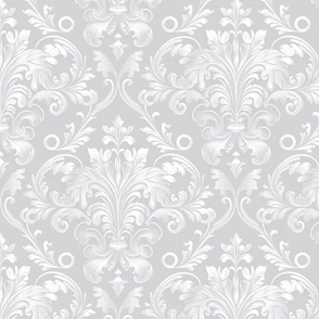 Luxury grey Italian damask. Neutral classic floral linen.
