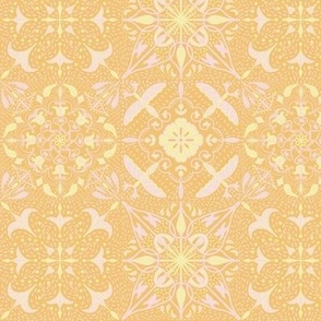 East fork butter and piglet mandala tiles with Shashiko effect on jonquil gold 6”  repeat
