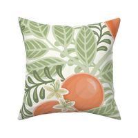 Orange Grove- Orange Orchard- Citrus Tree- Oranges- Tropical Fruit- Soft Orange and Green- Botanical Wallpaper Extra Large