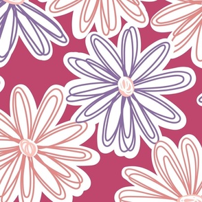 Daisy Flowers in Pink, Coral, and Amethyst