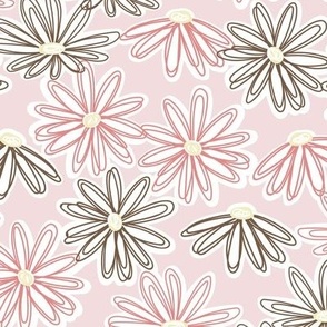 Doodle Daisy Flowers on Pink Small
