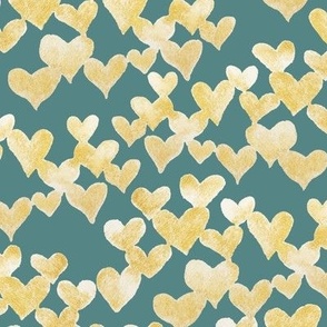 Watercolor Gold Hearts on Teal - Angelina Maria Designs