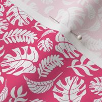 White Tropical Leaves on Pink [Small Scale]