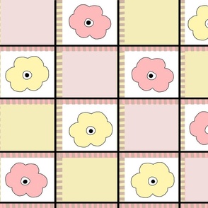 FLOWERY SQUARES  PINK AND YELLOW TOO