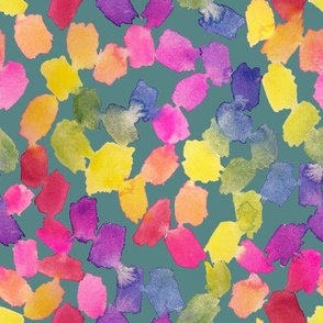 Watercolor Rainbow Brushstrokes on Teal - Angelina Maria Designs