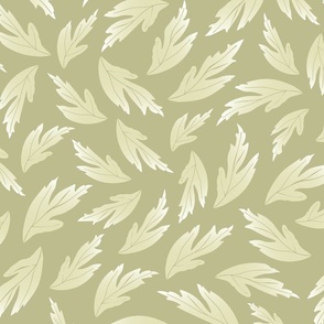 French Country Meadow Leaves - on sage green - XL extra large scale - olive moss botanical monochrome tossed multi-directional