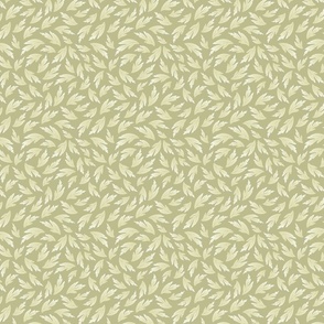 French Country Meadow Leaves - on sage green - XS extra small scale - moss botanical monochrome tossed multi-directional