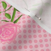 Pink Rose Sprigs on Pink Polka Dots