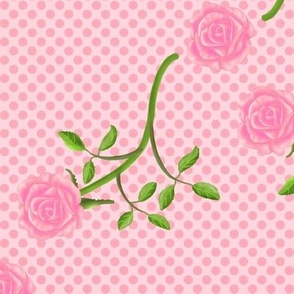 Pink Rose Sprigs on Pink Polka Dots