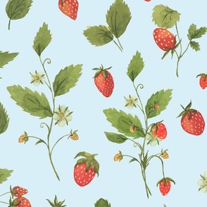 Wild Strawberry Pattern On Blue