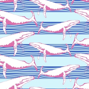 Whale Watch (Mint, Pink & Blues) 24x24
