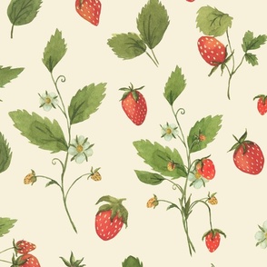 Wild Strawberry Pattern On Vanilla Yellow 