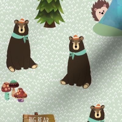 Big Bear Camp (parsley) Brown Bear Fabric, Forest Fabric, Camping Vacation