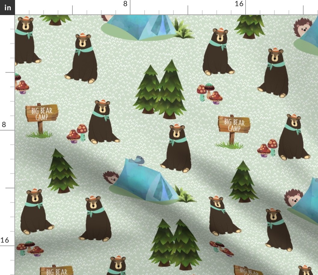 Big Bear Camp (parsley) Brown Bear Fabric, Forest Fabric, Camping Vacation