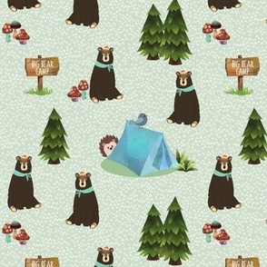 SMALL Big Bear Camp (parsley) Brown Bear Fabric, Forest Fabric, Camping Vacation