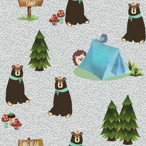 Big Bear Camp (candlestick grey) Brown Bear Fabric, Forest Fabric, Camping Vacation, smaller