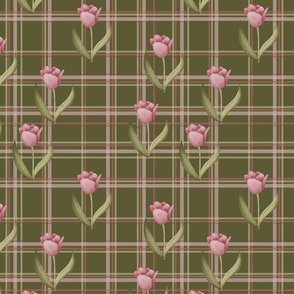 Pink Tulips Plaid