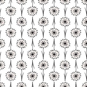 Large Dandelion Delight floral on white and black with barely there pink