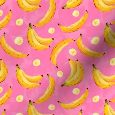 Juicy modern bananas on a bright pink background