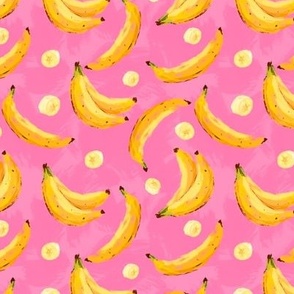 Juicy modern bananas on a bright pink background