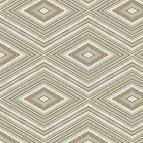 Rustic Linen Rhombic Pattern Olive Green And Beige Smaller Scale