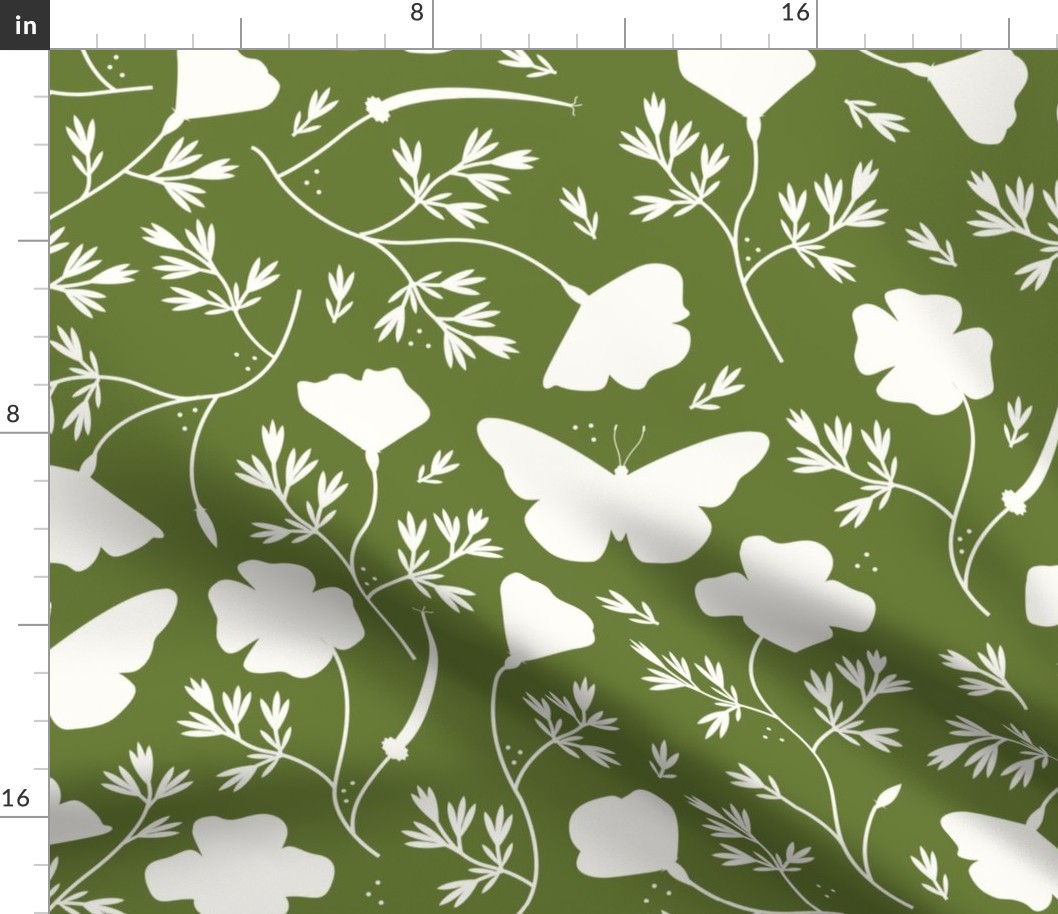 Lift California Poppies & Monarchs - Cream on Green Large